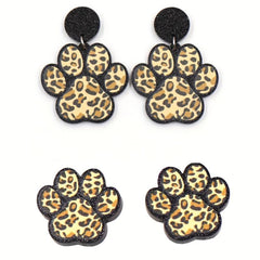 Y2K Style Paw Print Stud Earrings Leopard Print Cat Dog Acrylic Jewelry