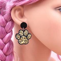 Y2K Style Paw Print Stud Earrings Leopard Print Cat Dog Acrylic Jewelry