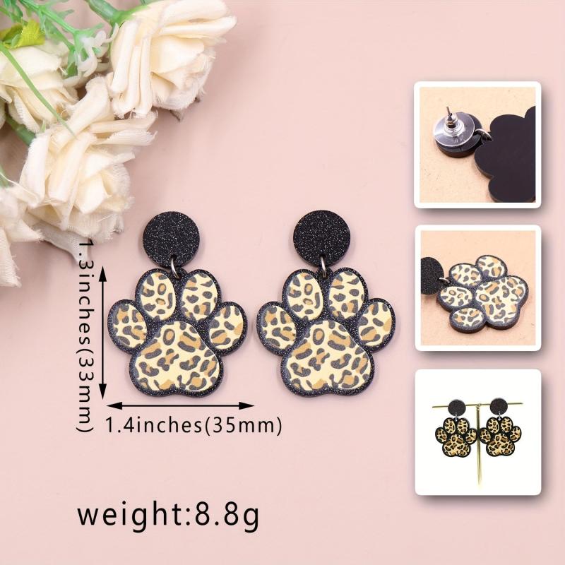 Y2K Style Paw Print Stud Earrings Leopard Print Cat Dog Acrylic Jewelry