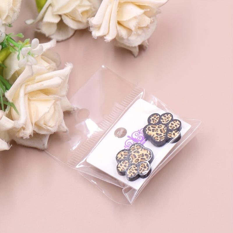 Y2K Style Paw Print Stud Earrings Leopard Print Cat Dog Acrylic Jewelry