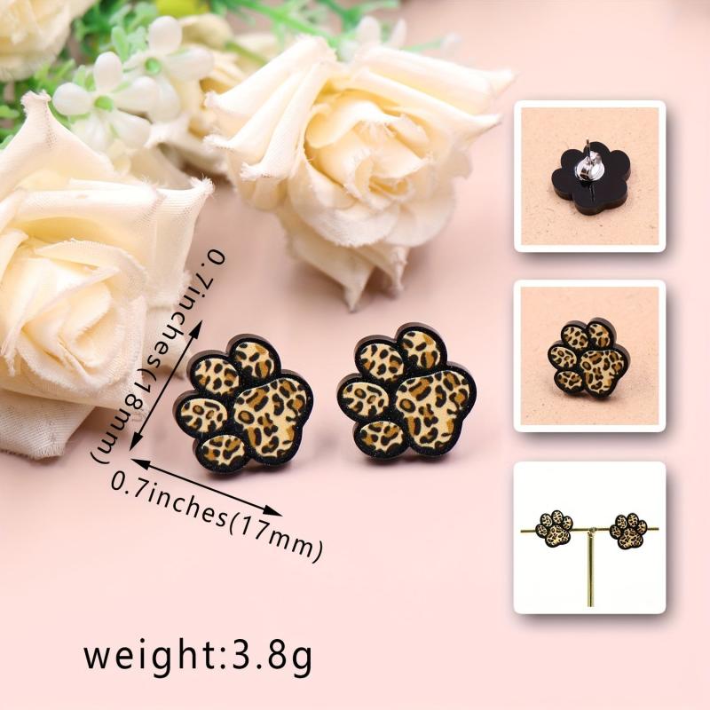 Y2K Style Paw Print Stud Earrings Leopard Print Cat Dog Acrylic Jewelry