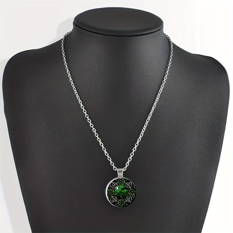 Lucky Clover Pendant Necklace Glass Chain Halloween Gift