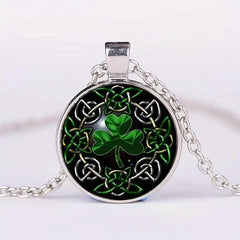 Lucky Clover Pendant Necklace Glass Chain Halloween Gift