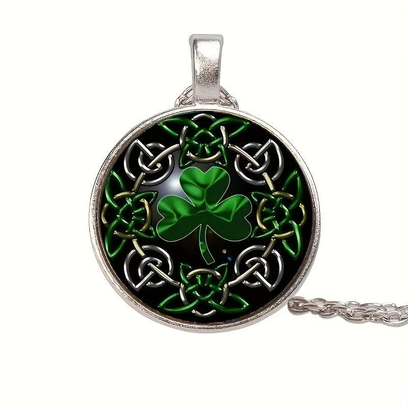 Lucky Clover Pendant Necklace Glass Chain Halloween Gift
