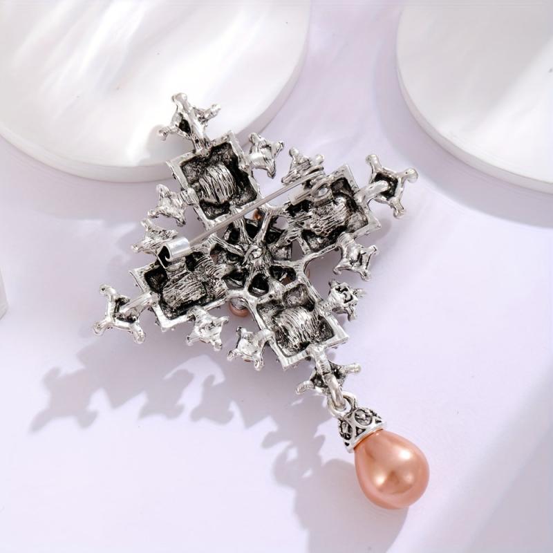 Baroque Cross Pearl Brooch Femininity Coat Corsage