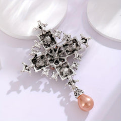 Baroque Cross Pearl Brooch Femininity Coat Corsage