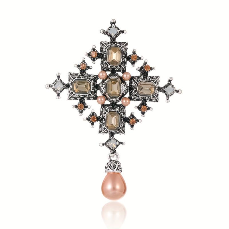 Baroque Cross Pearl Brooch Femininity Coat Corsage