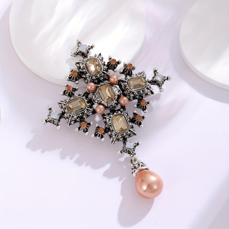 Baroque Cross Pearl Brooch Femininity Coat Corsage