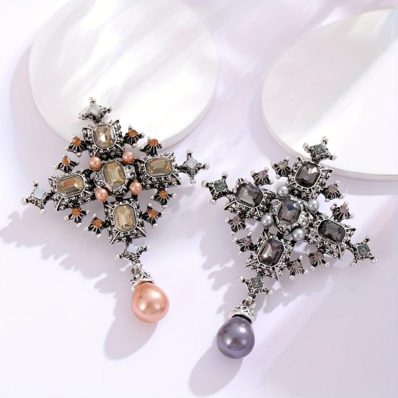 Baroque Cross Pearl Brooch Femininity Coat Corsage