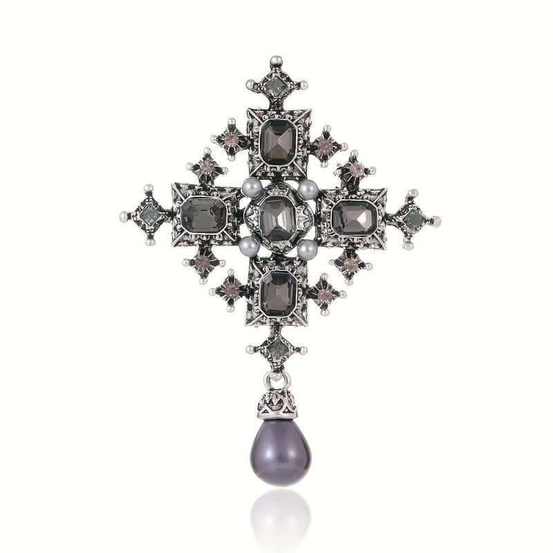 Baroque Cross Pearl Brooch Femininity Coat Corsage