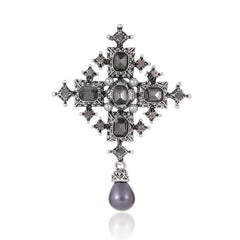 Baroque Cross Pearl Brooch Femininity Coat Corsage