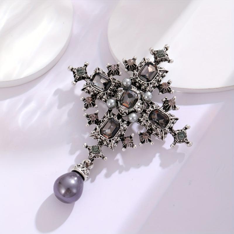 Baroque Cross Pearl Brooch Femininity Coat Corsage