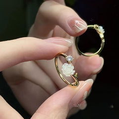 French Camellia Ring Student Artificial Diamond Index Finger Ring
