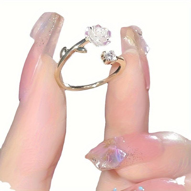 French Camellia Ring Student Artificial Diamond Index Finger Ring