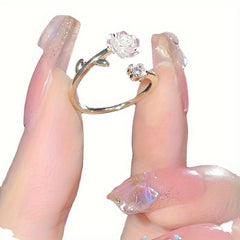 French Camellia Ring Student Artificial Diamond Index Finger Ring