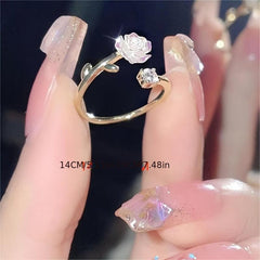 French Camellia Ring Student Artificial Diamond Index Finger Ring