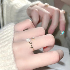 French Camellia Ring Student Artificial Diamond Index Finger Ring