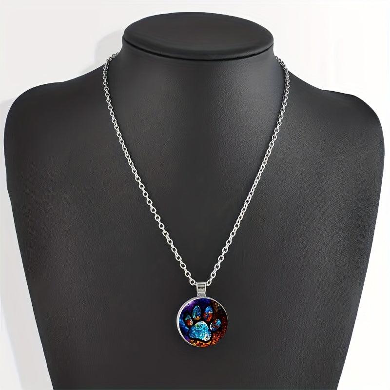 Round Claw Print Crystal Bead Pendant Necklace - Gift for Men and Women