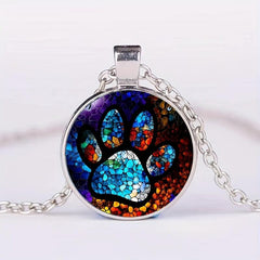 Round Claw Print Crystal Bead Pendant Necklace - Gift for Men and Women