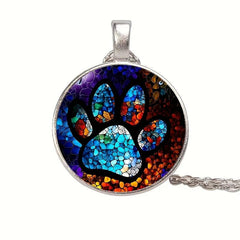 Round Claw Print Crystal Bead Pendant Necklace - Gift for Men and Women
