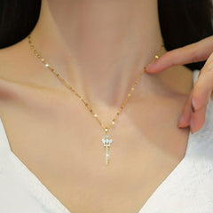 Stainless Steel Crown Key Pendant Necklace for Women Girl Clavicle Chain
