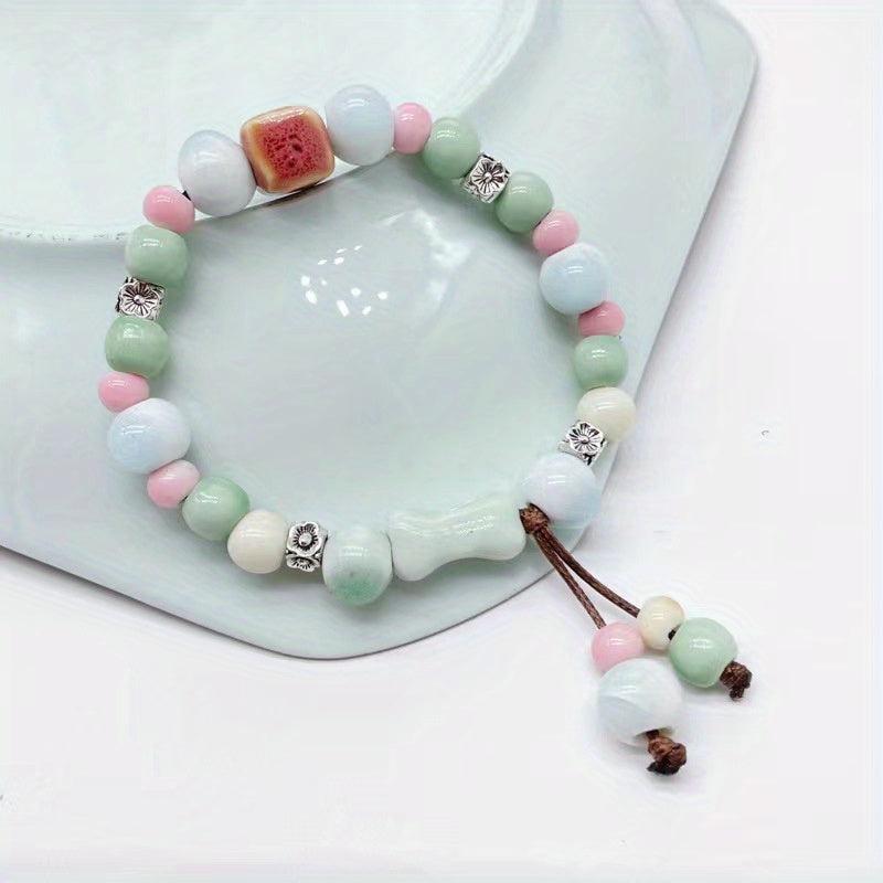Cartoon Ceramic Beaded Bracelet with Elastic Rope