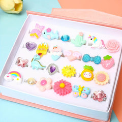 24 Gemstone Rings Boxed for Girls Adjustable Silicone No Repeat Dress Up Games