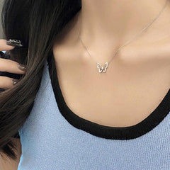 Butterfly Pendant Necklace with Artificial Diamond