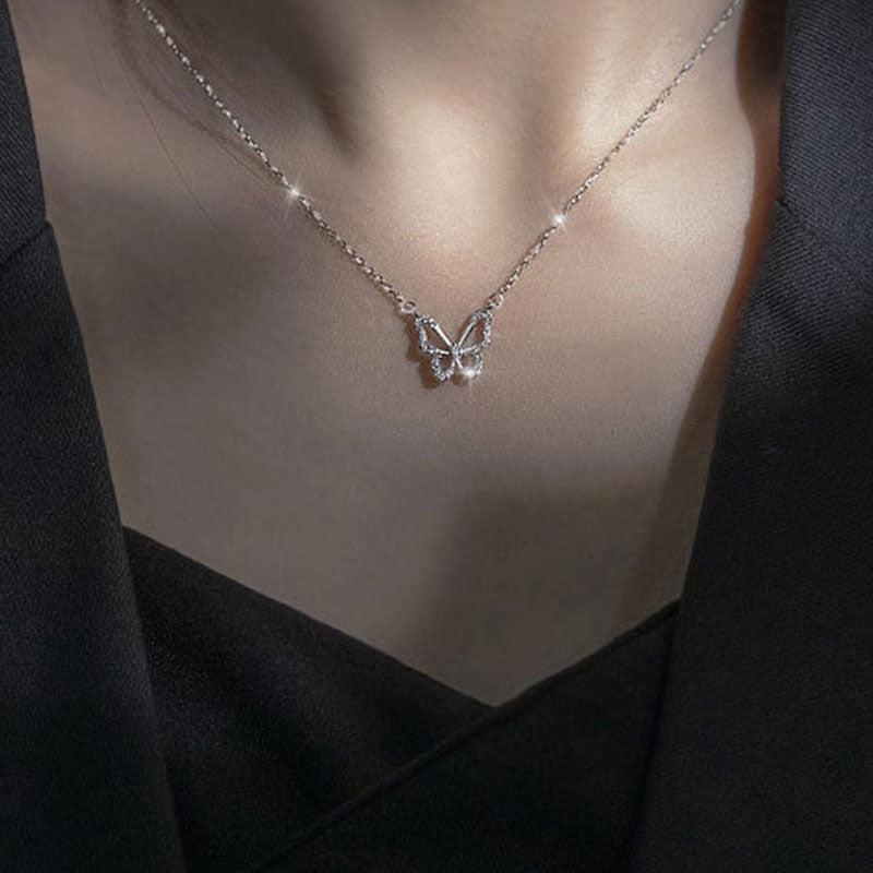 Butterfly Pendant Necklace with Artificial Diamond
