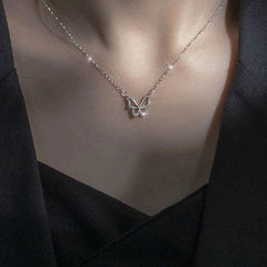 Butterfly Pendant Necklace with Artificial Diamond