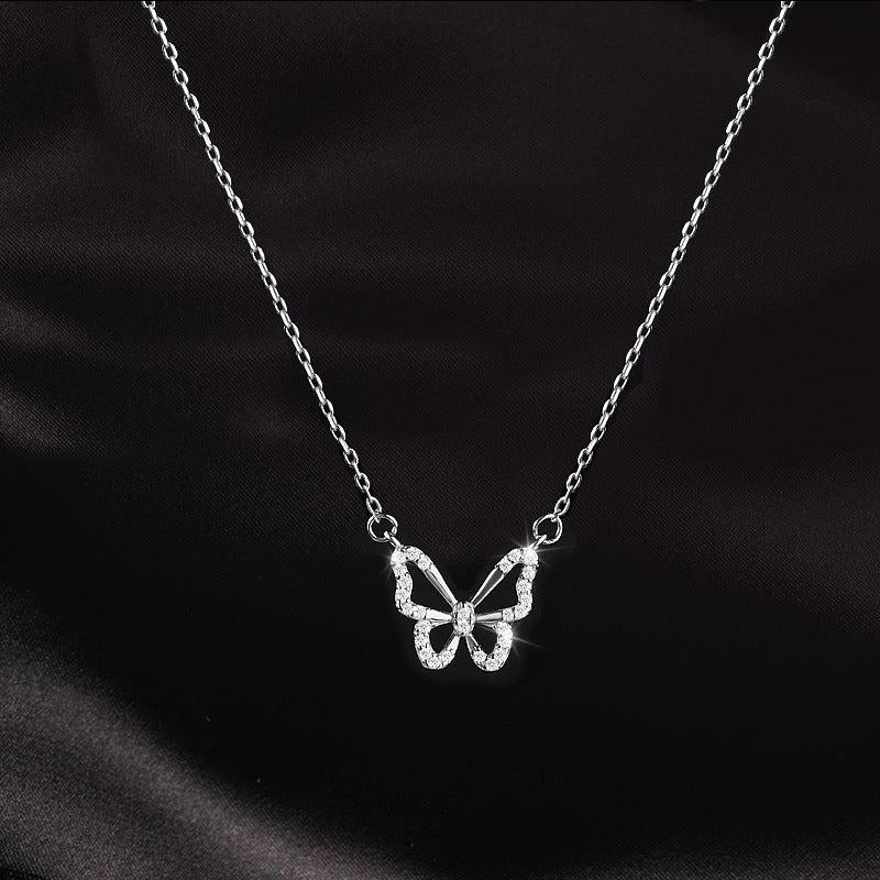 Butterfly Pendant Necklace with Artificial Diamond