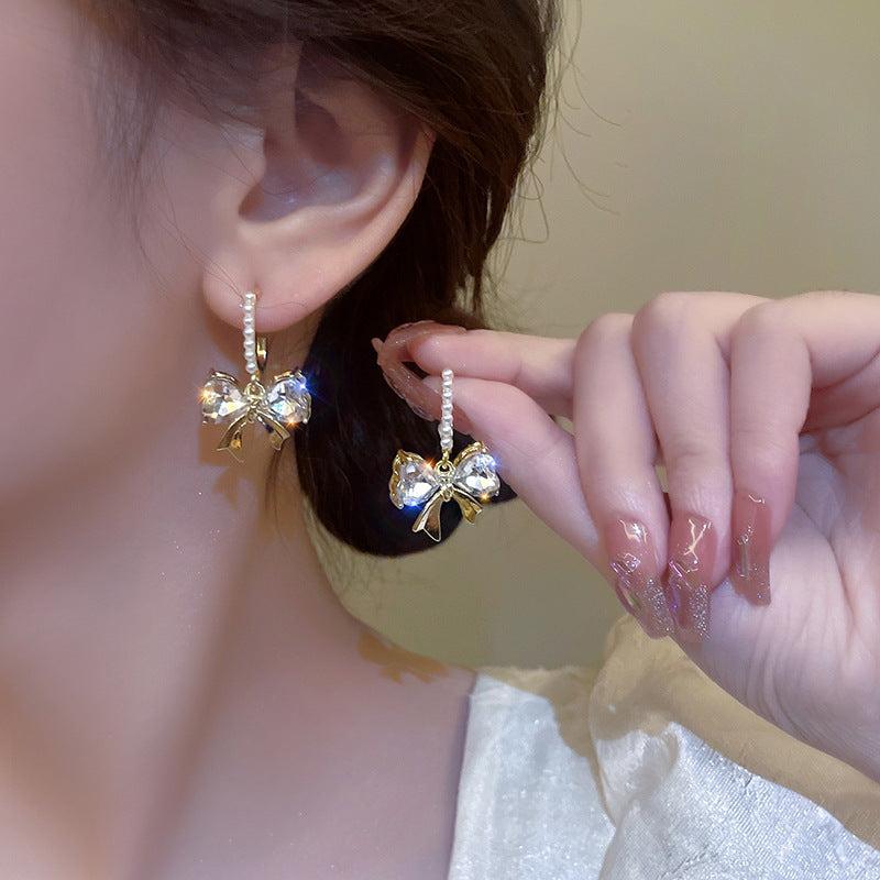 Stylish Summer Light Bow Pearl Earrings