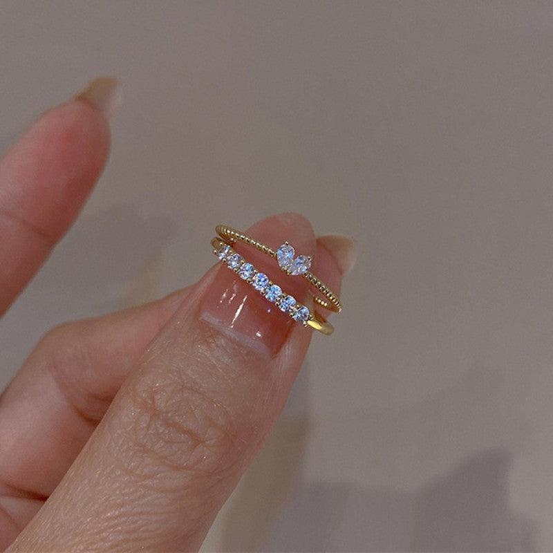 Crystal Heart Wedding Band Ring for Women Engagement Gift
