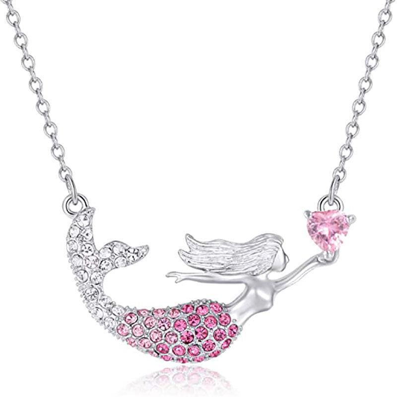 Mermaid Gradient Diamond Necklace Ocean Princess Mermaid Love Pendant