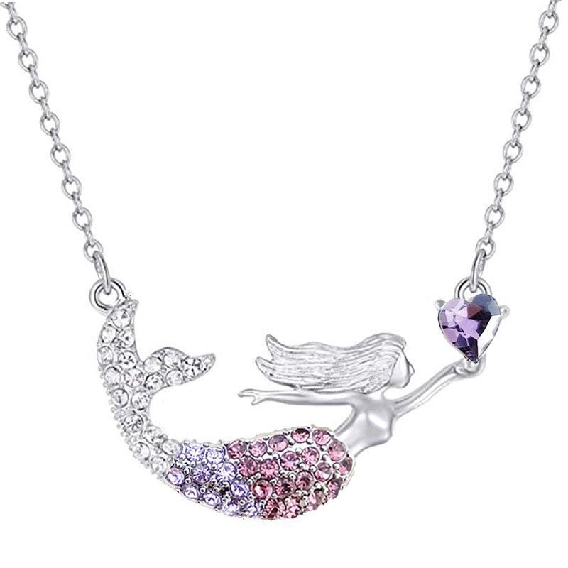 Mermaid Gradient Diamond Necklace Ocean Princess Mermaid Love Pendant