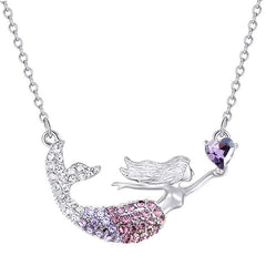 Mermaid Gradient Diamond Necklace Ocean Princess Mermaid Love Pendant