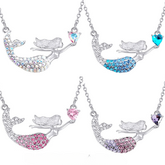 Mermaid Gradient Diamond Necklace Ocean Princess Mermaid Love Pendant