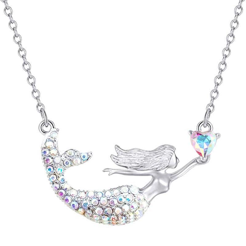 Mermaid Gradient Diamond Necklace Ocean Princess Mermaid Love Pendant