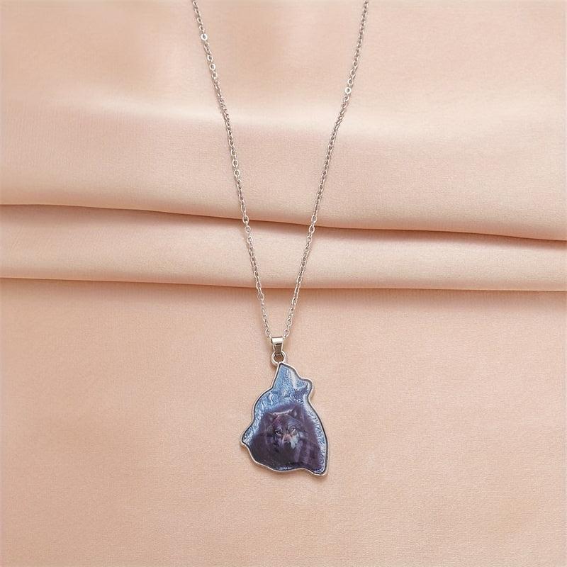 Brown Geometric Triangle Crystal Pendant Wolf Necklace Party Gift