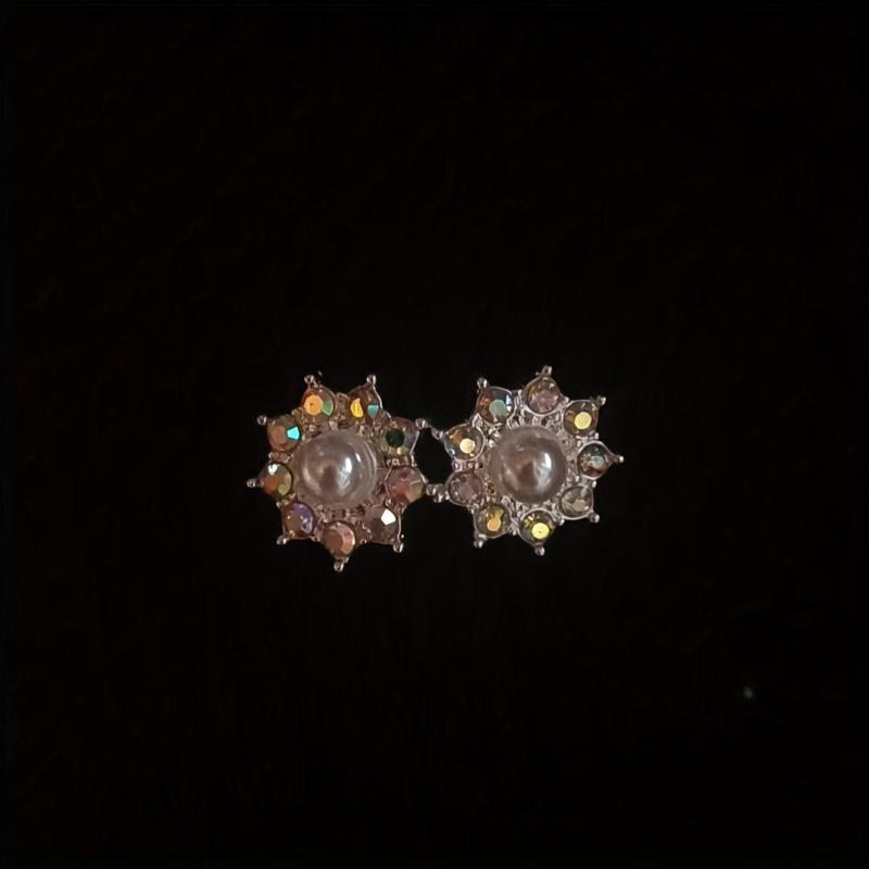 Diamond Pearl Sunflower Stud Earrings For Women