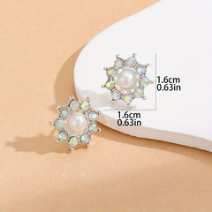 Diamond Pearl Sunflower Stud Earrings For Women