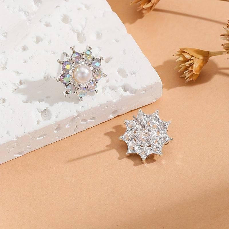 Diamond Pearl Sunflower Stud Earrings For Women