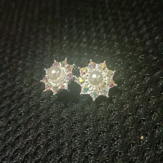 Diamond Pearl Sunflower Stud Earrings For Women