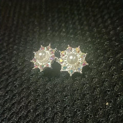 Diamond Pearl Sunflower Stud Earrings For Women