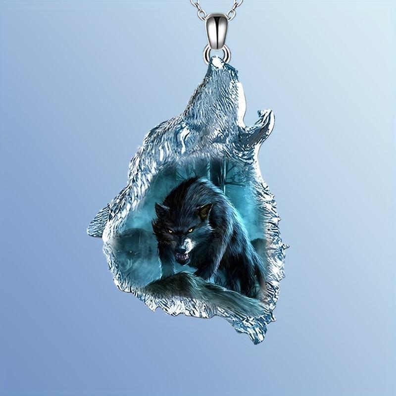 Wolf Crystal Pendant Necklace Goth Animal Toy Gift