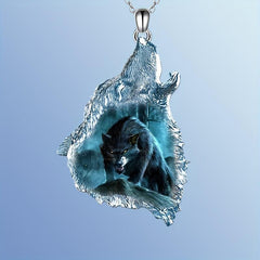Wolf Crystal Pendant Necklace Goth Animal Toy Gift