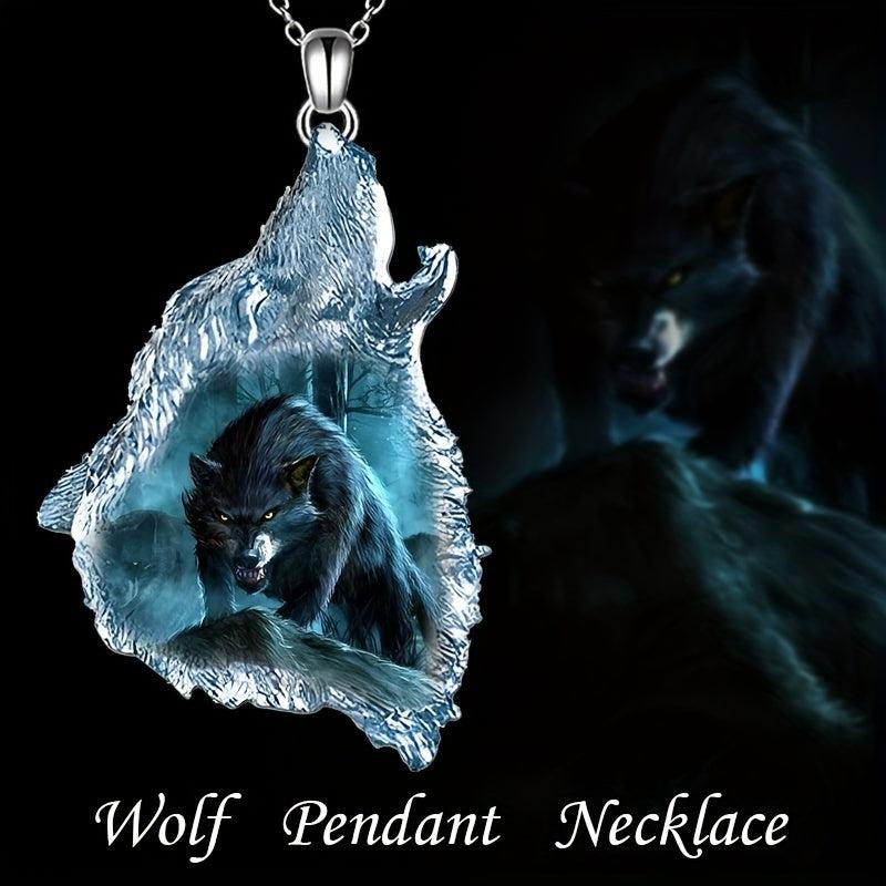 Wolf Crystal Pendant Necklace Goth Animal Toy Gift