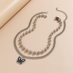 Halloween Punk Bead Chain Necklace Retro Skull Clavicle Set