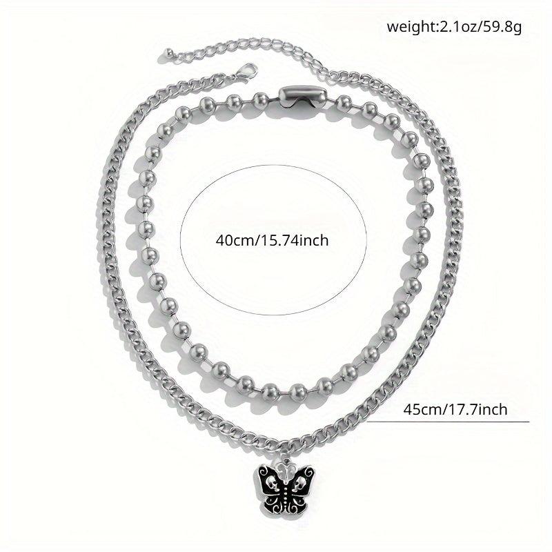 Halloween Punk Bead Chain Necklace Retro Skull Clavicle Set
