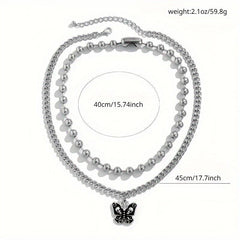 Halloween Punk Bead Chain Necklace Retro Skull Clavicle Set
